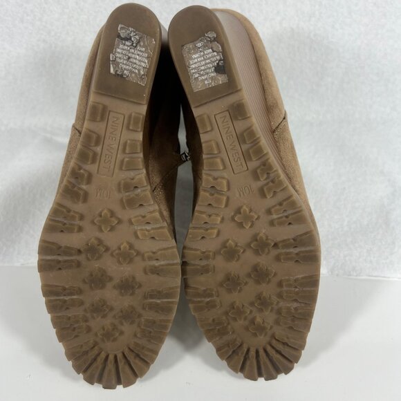 Nine West Light Natural Wedge Ankle Boots Faux Shearling Trim Side Zipper 10 M - Picture 14 of 16